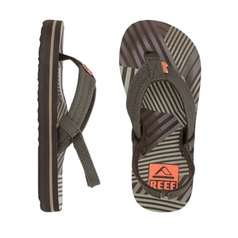 NWT REEF little ahi flip flop slip on brown orange strap beach pool slippers